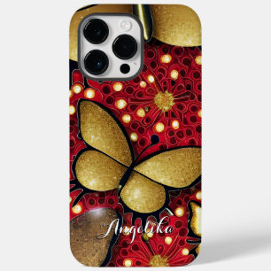 Black and Red Gold Glitters Butterflies Custom Case-Mate iPhone 14 Pro Max Case