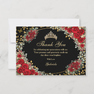 Black and Red Golden Butterfly Quinceañera Thank You Card