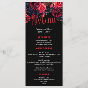 Black and Red Gothic Floral Dark Wedding Flat Menu