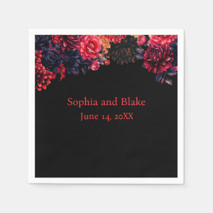 Black and Red Gothic Floral Dark Wedding Napkin