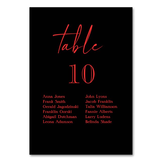 Black and Red Gothic Floral Dark Wedding Table Number (Front)