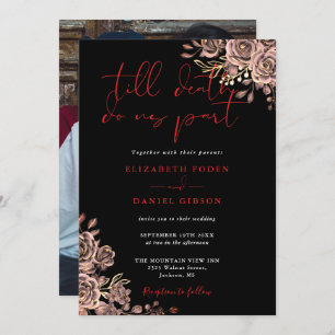 Black And Red Gothic Roses Floral Photo Wedding Invitation
