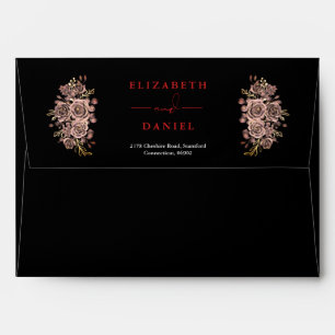 Black And Red Gothic Roses Floral Return Address Envelope