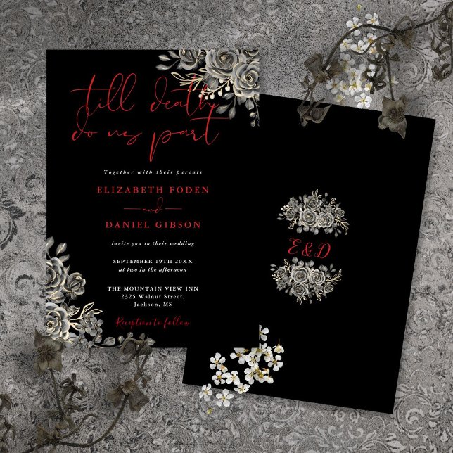 Black And Red Gothic Roses Floral Wedding Invitation (Black And Red Gothic Roses Floral Wedding Invitation)
