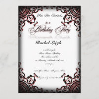 Black and Red Gothic Scroll Birthday Invitation