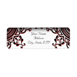 Black and Red Gothic Scroll Return Address Label