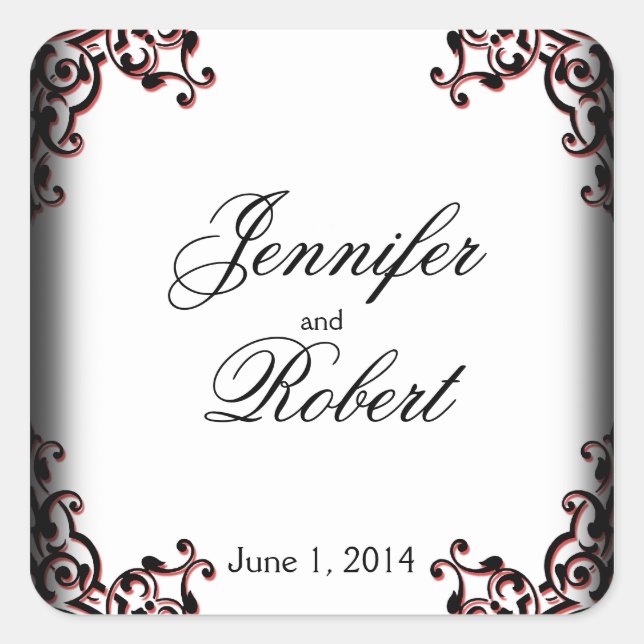 Black and Red Gothic Scroll Wedding Envelope Seal (Front)