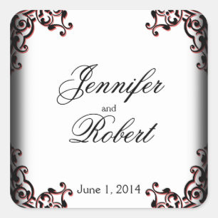 Black and Red Gothic Scroll Wedding Envelope Seal