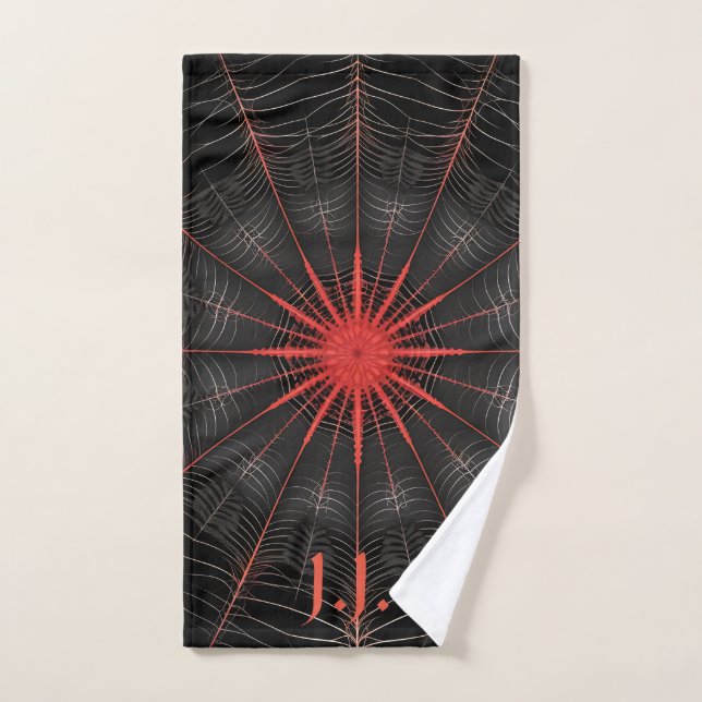 Black and Red Gothic Spiderweb Monogram Pickleball Hand Towel (Hand Towel)