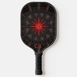 Black and Red Gothic Spiderweb Texture Monogram Pickleball Paddle