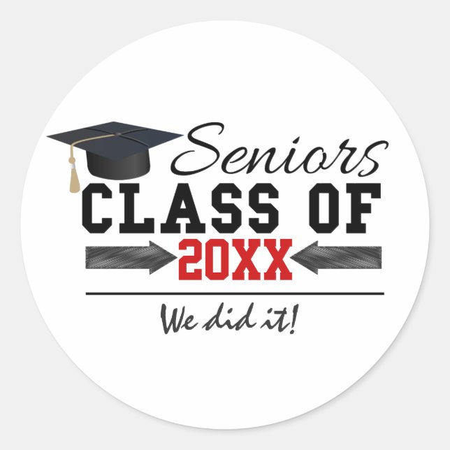 Black and Red Graduation Gear Classic Round Sticker (Front)