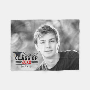 Black and Red Graduation Gear Fleece Blanket