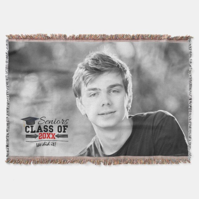 Black and Red Graduation Gear Throw Blanket (Front)