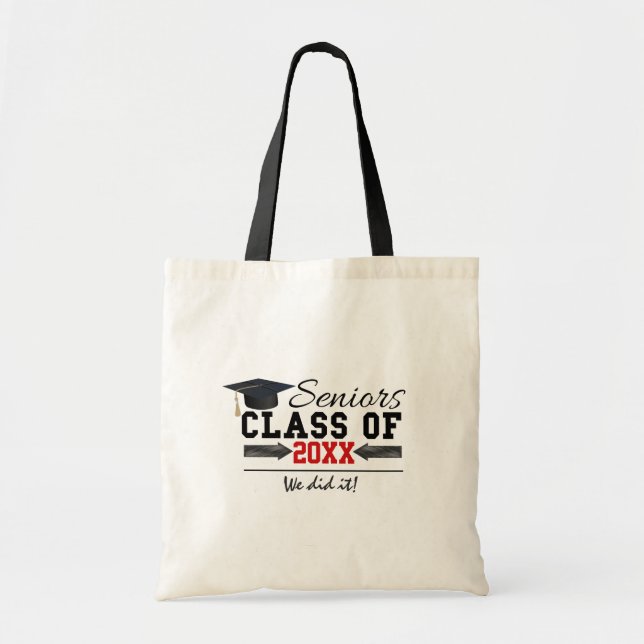 Black and Red Graduation Gear Tote Bag (Front)