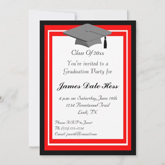 Black And Red Graduation Party Invitation (Front)