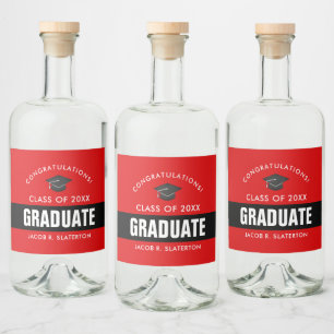 Black and Red Graduation Personalised Liquor Bottle Label