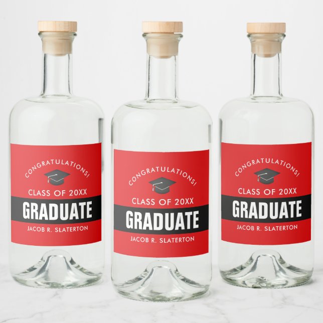Black and Red Graduation Personalised Liquor Bottle Label (Bottles)