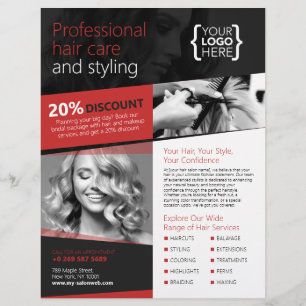 Black and Red Hair Salon, Hairdresser Flyer