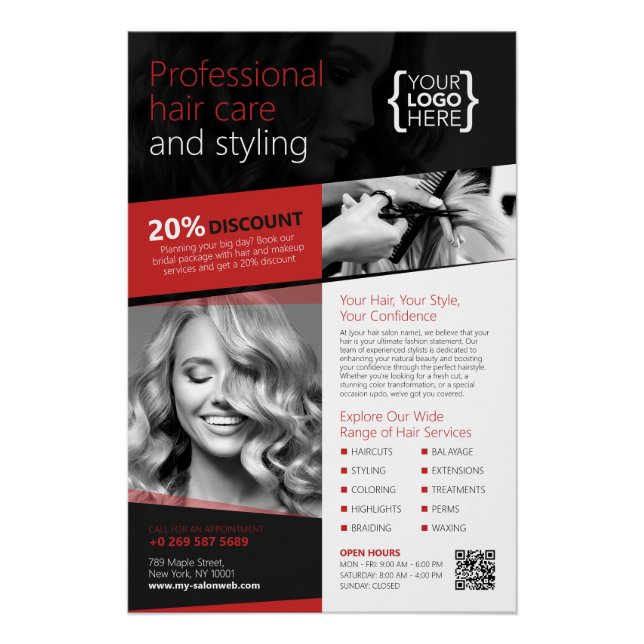 Black and Red Hair Salon, Hairdresser (Glossy) Poster (Front)