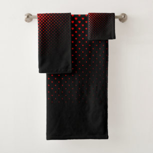 Black and Red Halftone Heart Pattern Bath Towel Set