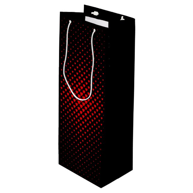 Black and Red Halftone Heart Pattern  Wine Gift Bag (Front Angled)