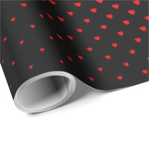 Black and Red Halftone Heart Pattern Wrapping Paper