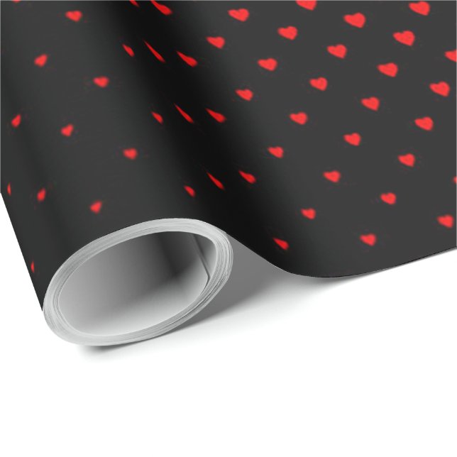 Black and Red Halftone Heart Pattern Wrapping Paper (Roll Corner)