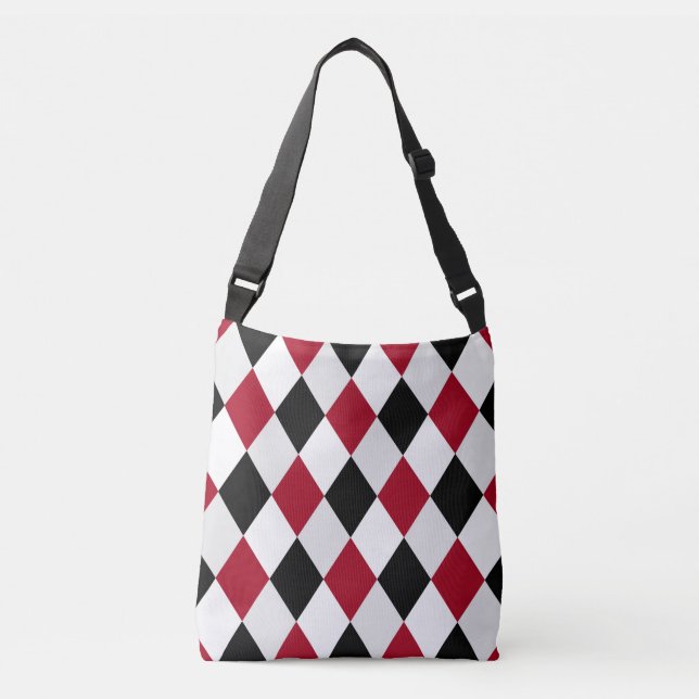 Black and Red Harlequin Diamond Pattern Crossbody Bag (Front)