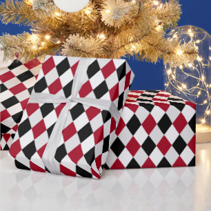 Black and Red Harlequin Diamond Pattern Wrapping Paper