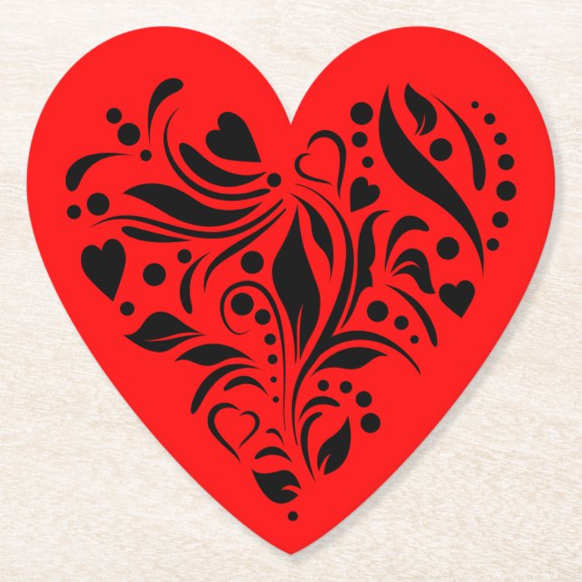 Black And Red Heart Decor Coaster (Front)