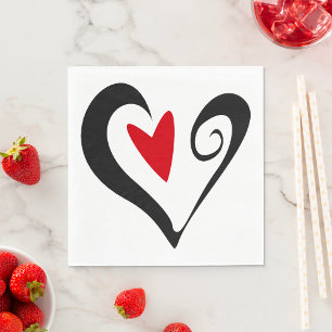 Black And Red Heart Napkin