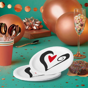 Black And Red Heart Paper Plate