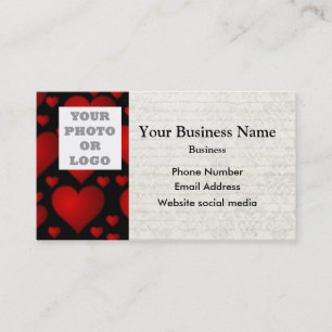 Black and red heart pattern photo template business card