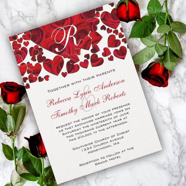 Black and Red Heart Roses Wedding Invitation (Creator Uploaded)