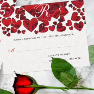 Black and Red Heart Roses Wedding RSVP Card