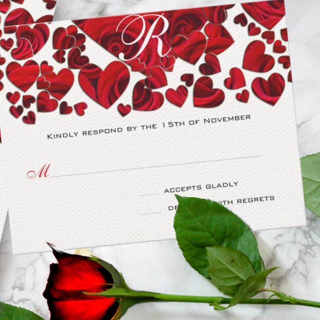 Black and Red Heart Roses Wedding RSVP Card (Creator Uploaded)