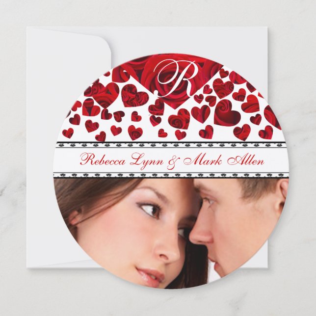 Black and Red Heart Roses Wedding Save the Date (Front)