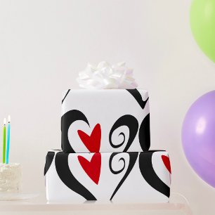 Black And Red Heart Wrapping Paper