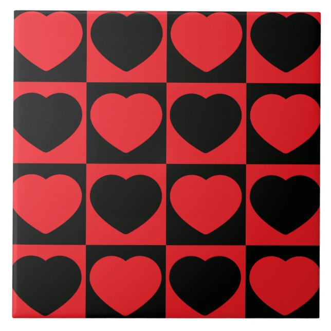 black and red hearts ceramic tile (Front)