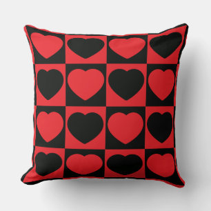 black and red hearts pillow