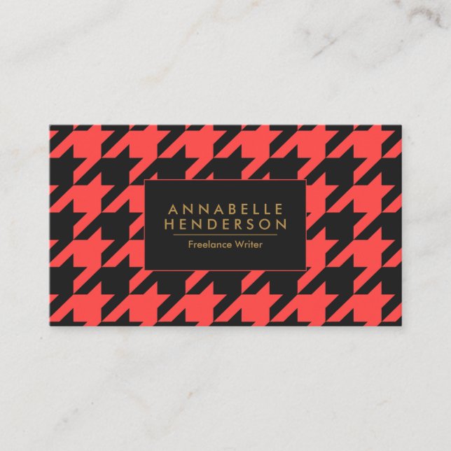 Black and Red Houndstooth Business Card (Front)