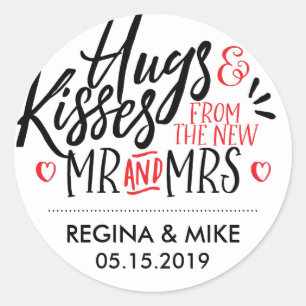 Black and Red Hugs and Kisses From New Mr and Mrs Classic Round Sticker
