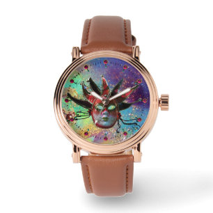 BLACK AND RED JESTER MASK Blue Masquerade Party Watch