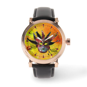 BLACK AND RED JESTER MASK  Masquerade Party Yellow Watch