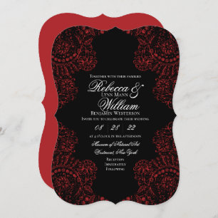 Black and Red Lace Elegant Gothic Wedding Invitation