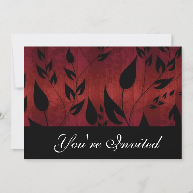 Black and red leaves party invitation (Front)