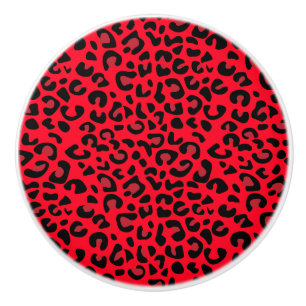 Black and Red Leopard Animal Print Ceramic Knob
