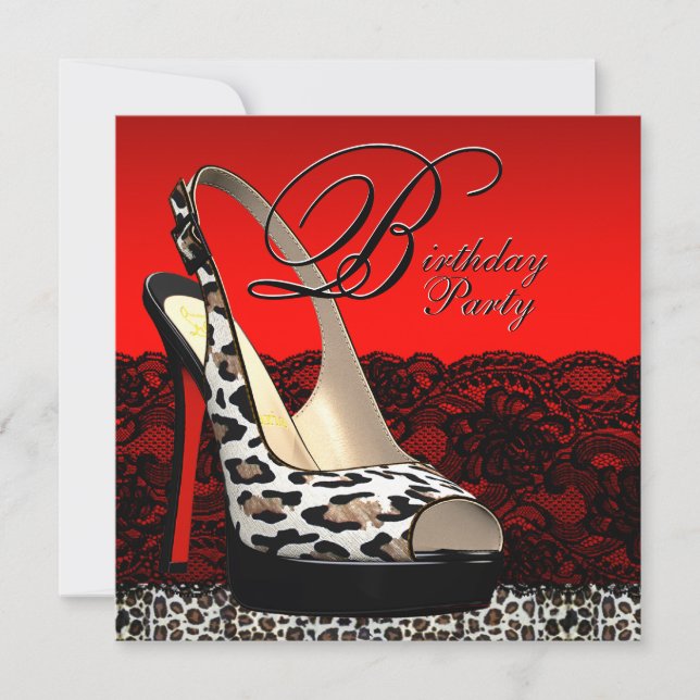 Black and Red Leopard Birthday Party Invitations (Front)