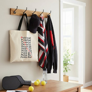 Black and red lettering Pickle Ball Tote Bag