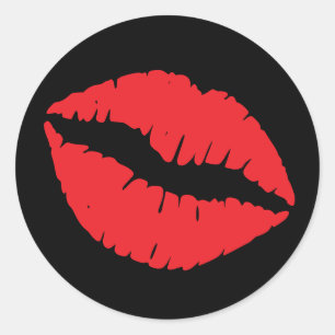 Black and Red Lipstick Print Classic Round Sticker